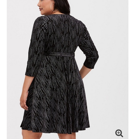 NWT Torrid Black Shine Velvet Wrap Dress - Picture 3 of 8
